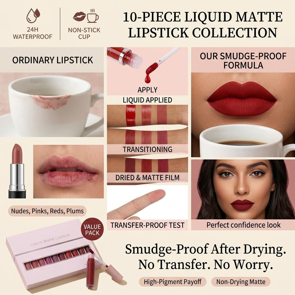 ❤️10Pcs Liquid Matte Matt Lipstick Set