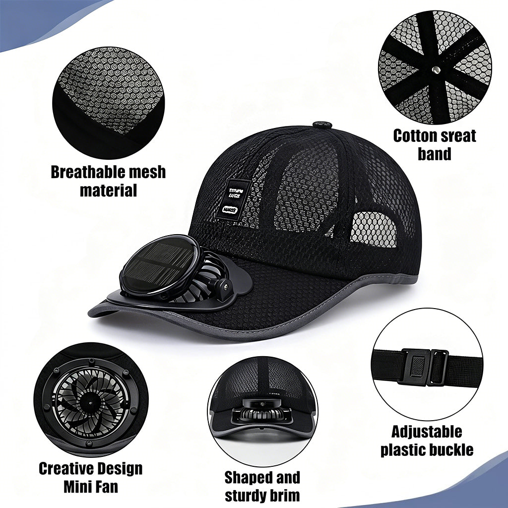 2-in-1 baseball cap with solar-powered fan