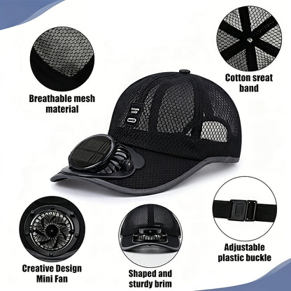 2-in-1 baseball cap with solar-powered fan