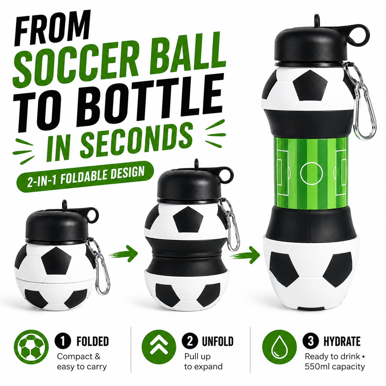World Cup Special: 2-in-1 Foldable Football Water Bottle