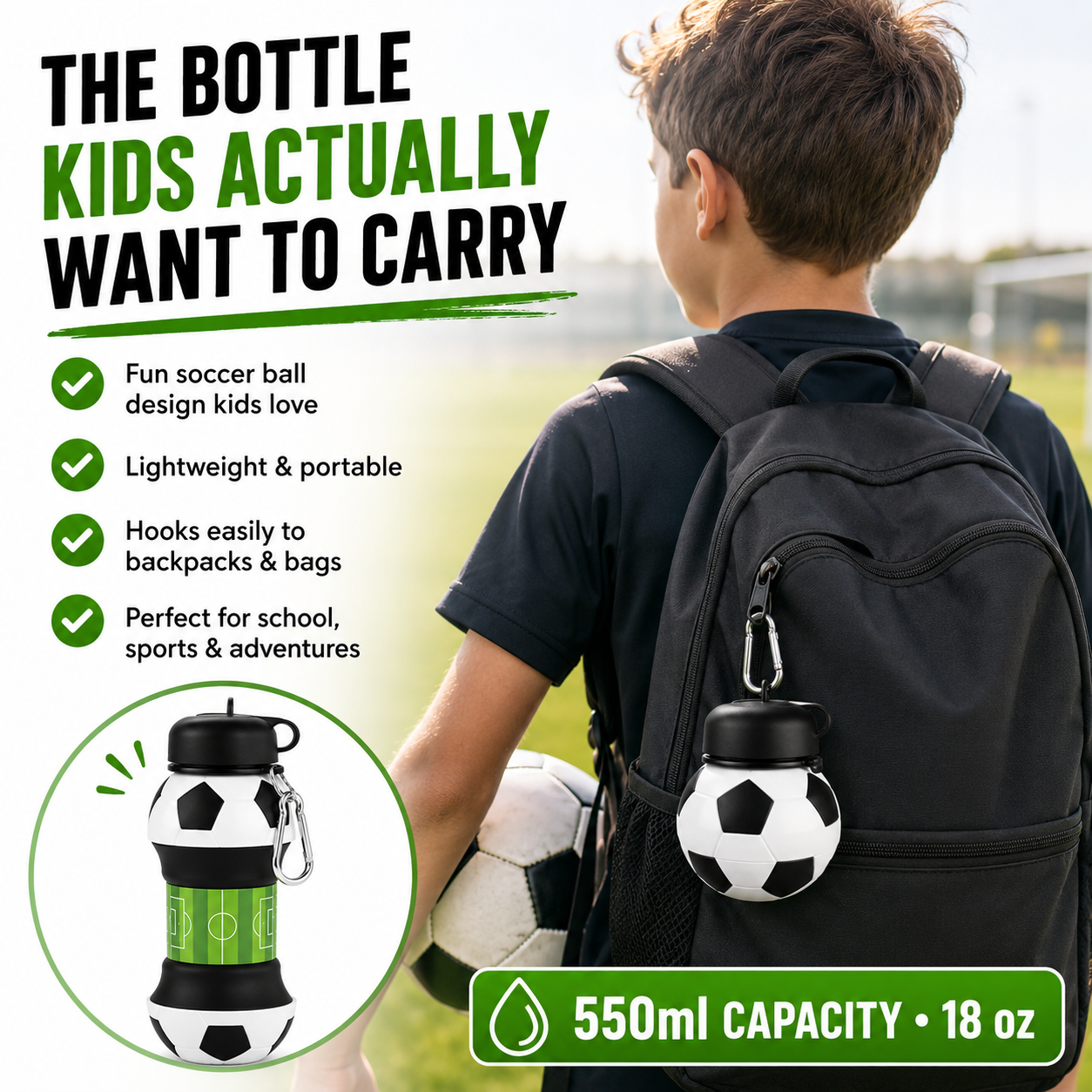 World Cup Special: 2-in-1 Foldable Football Water Bottle