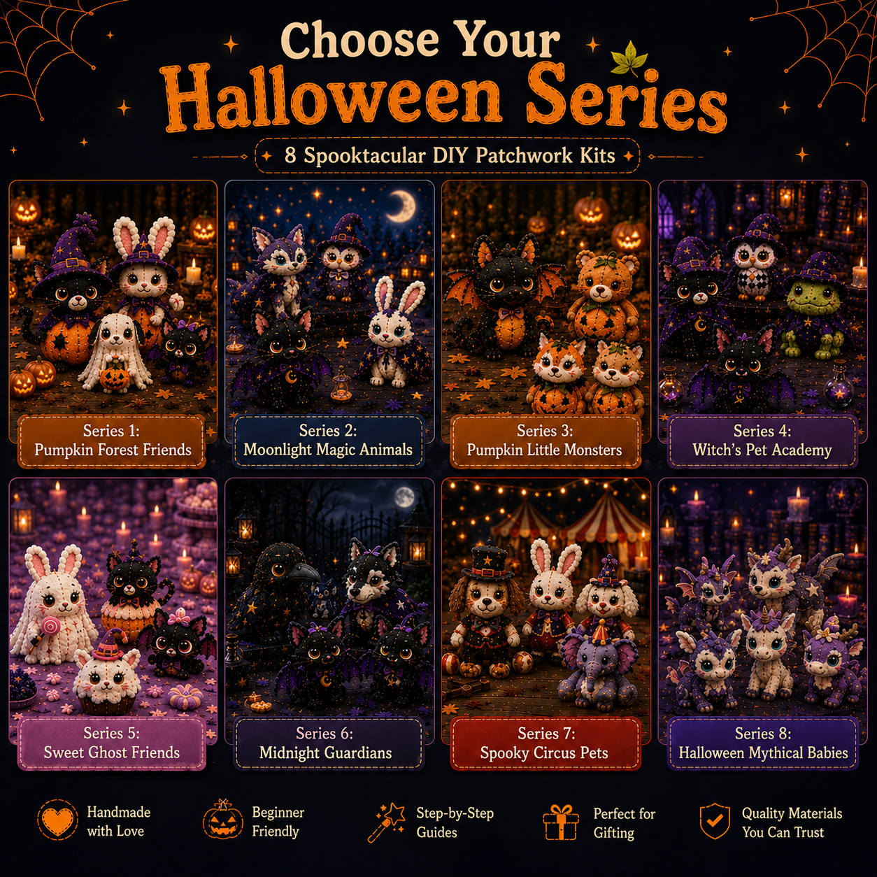 Halloween Friends 4 Piece DIY Patchwork Kit Collection 🎃🧵