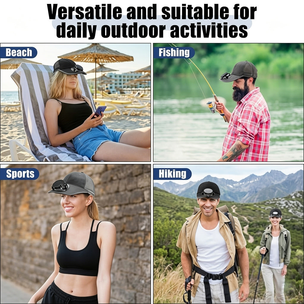 2-in-1 baseball cap with solar-powered fan